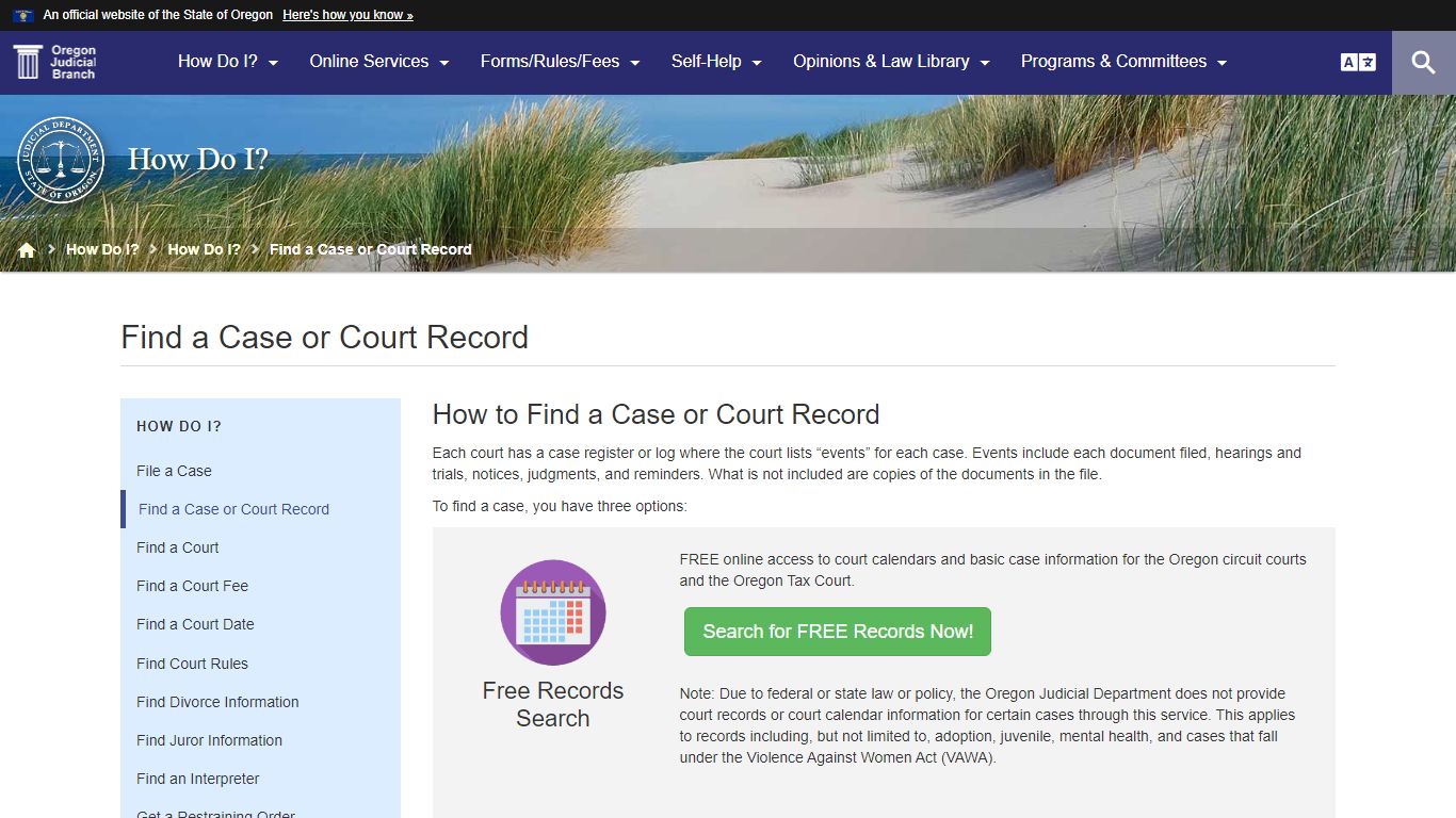 Find a Case or Court Record - Oregon Judicial Department